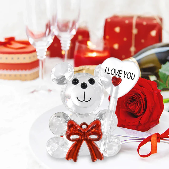 Lisslune | Crystal Bear Glass Rose - Valentine's Day Gift, Fashion Ornament, Wedding Home Decor