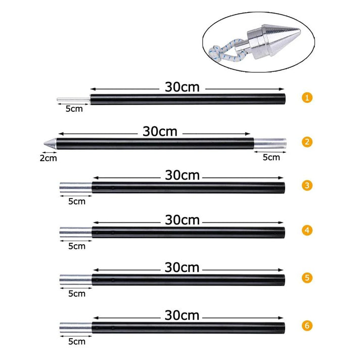 Lisslune | Adjustable Aluminum Tent Poles Set with Shock Cord System - Perfect Camping Gear