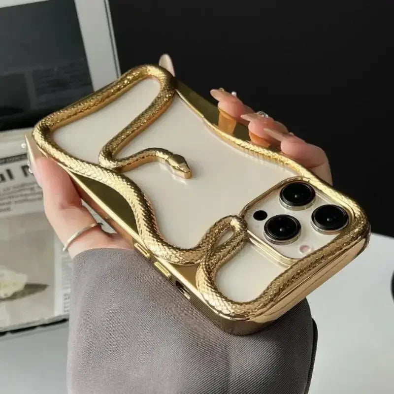 Lisslune | Plating Weicher Gummi Rahmen Hohler Schlange Handyhülle Für iPhone 11 12 13 14 15 16 Pro Max Objektivschutz Unregelmäßige Stoßfeste Hülle