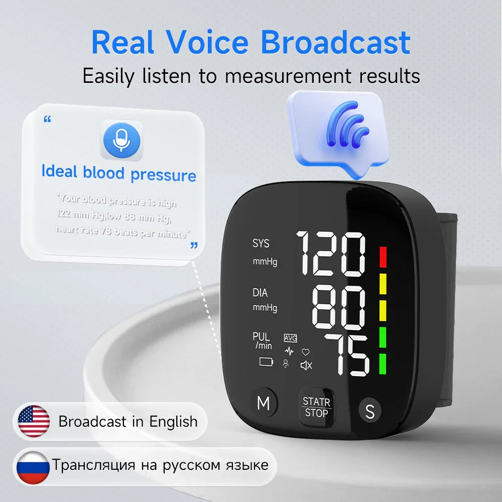 Lisslune | Rechargeable LED Wrist Blood Pressure Monitor with Voice Function – HeartGuard