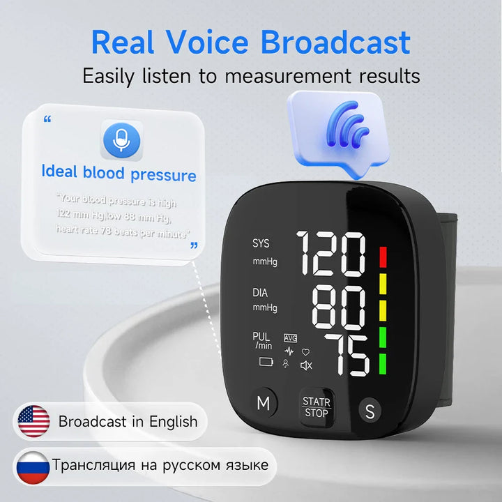 Lisslune | Rechargeable LED Wrist Blood Pressure Monitor with Voice Function – HeartGuard