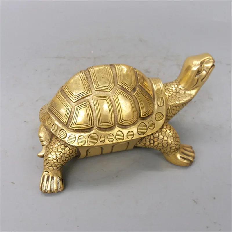 Lisslune | Brass Feng Shui Turtle Statue Lucky Animal Sculpture for Longevity Home Office Decoration Figurine Gift Study Ornament
