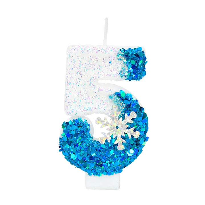 Rynx Frozen Birthday Candles 0-9 Number Glitter Blue Snowflake Cake Candle Kids Girls Birthday Party Cake Topper Decoration Accessories