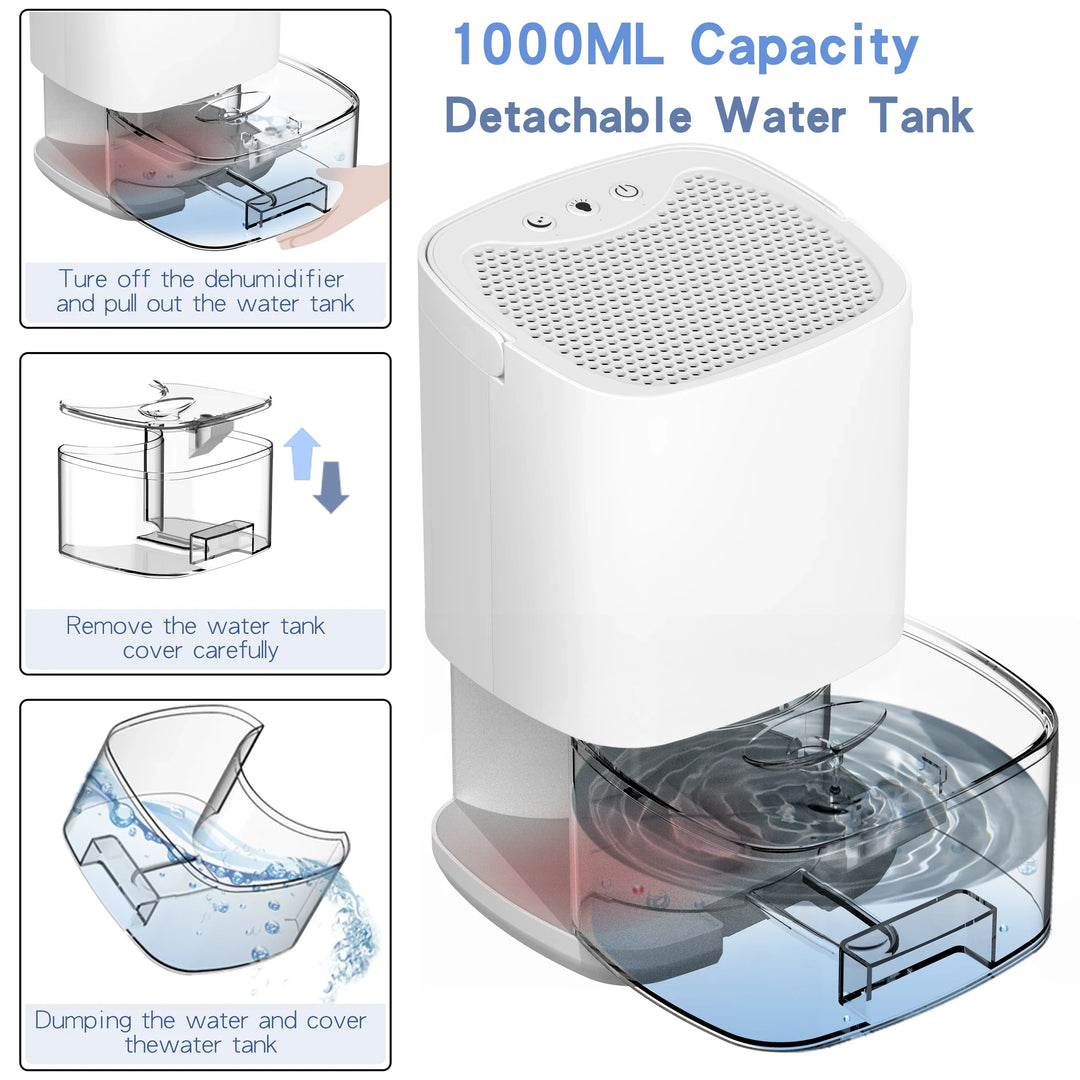 Lisslune | 1000ml Portable 2-in-1 Dehumidifier with Air Filter & Night Light – Aveline