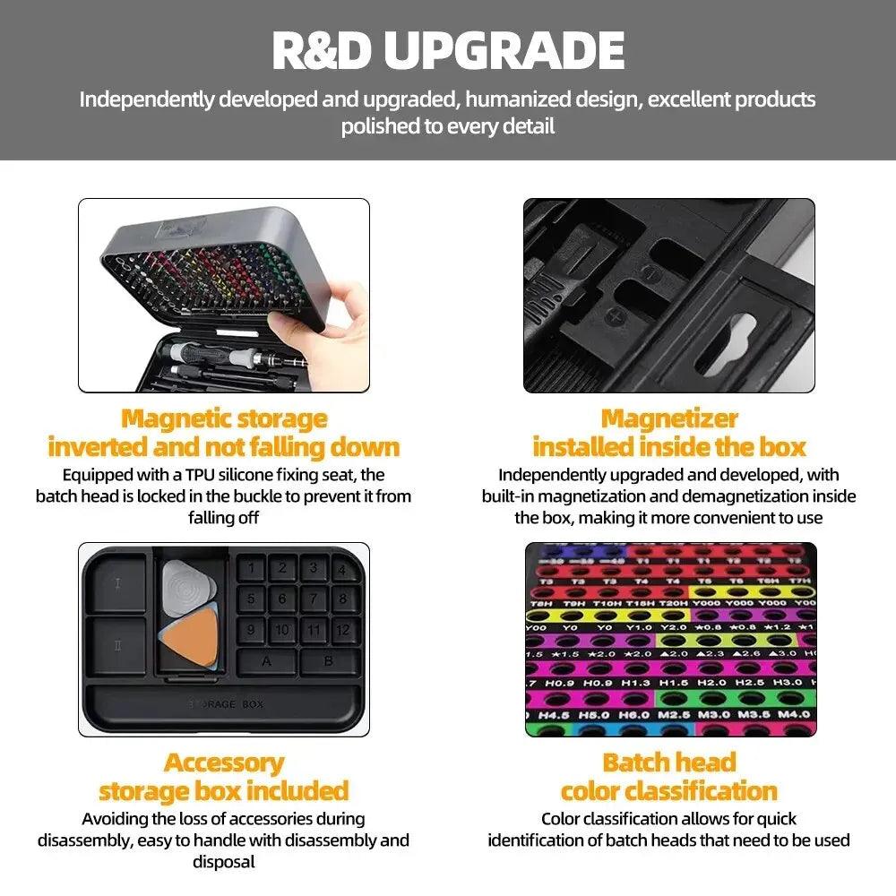 Lisslune | Professional 132-piece magnetic precision screwdriver set with durable chrome-vanadium steel bits and color-coded handles for all repair needs