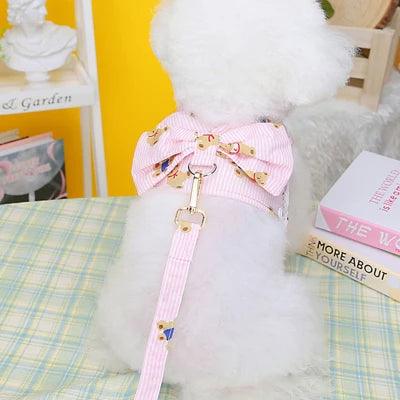 Lisslune | Swinging bear motif mesh harness and bow tie leash combination for small dogs and cats - Trendy pet vest