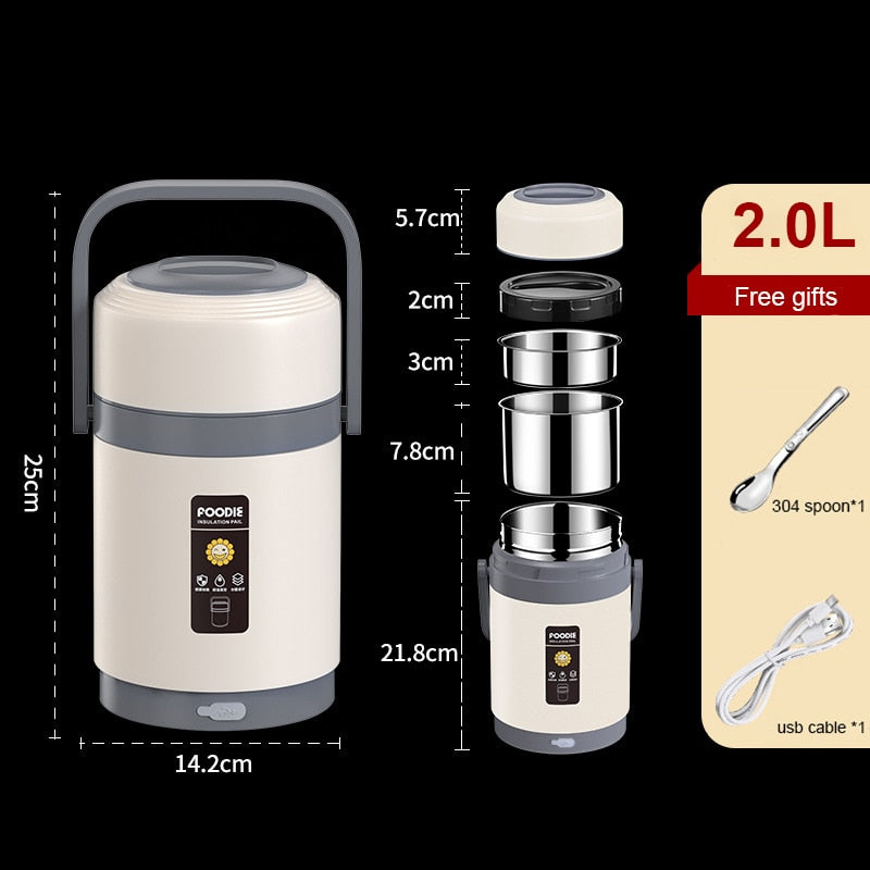 Lisslune | USB Heated Stainless Steel Food Warmer Lunch Box
