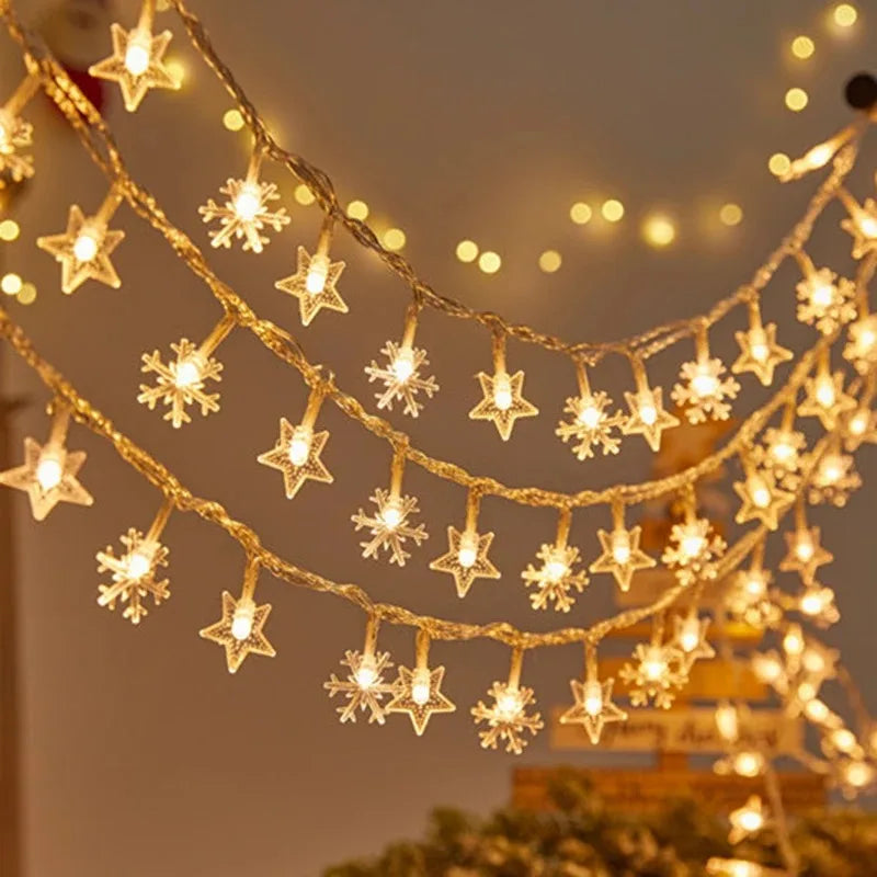 Rynx | Star Snowflake Christmas LED USB Battery 220V String Lights Fairy Lights Garland For Tree New Year Decorations 1.5M-30M Noël Navidad
