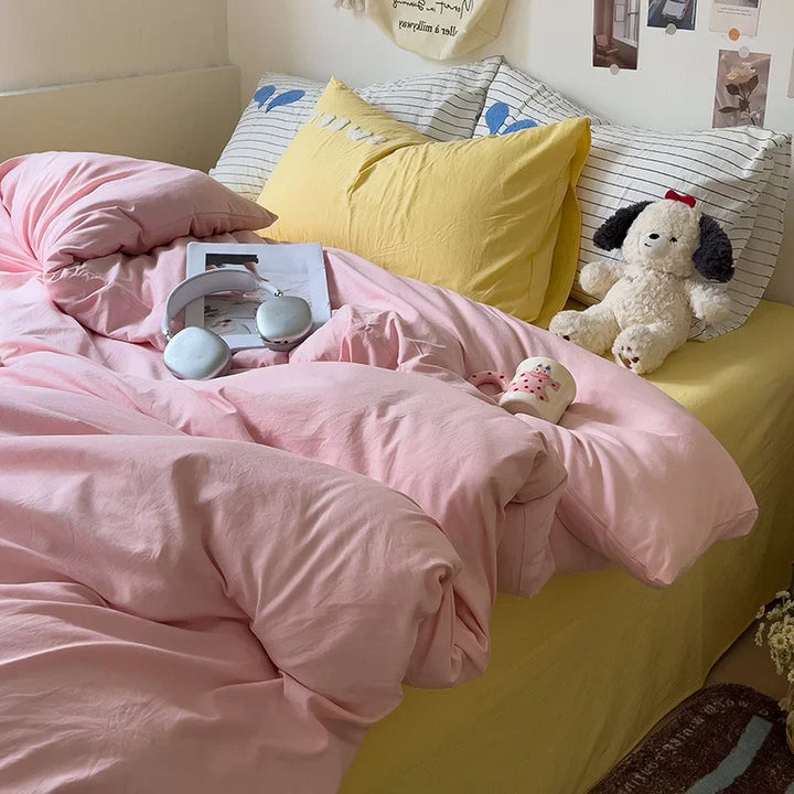 Rynx | INS Purple Bedding Set Girls Soft Washed Cotton Embroidered Sheet Set Queen King Size Duvet Cover Set with Pillowcases