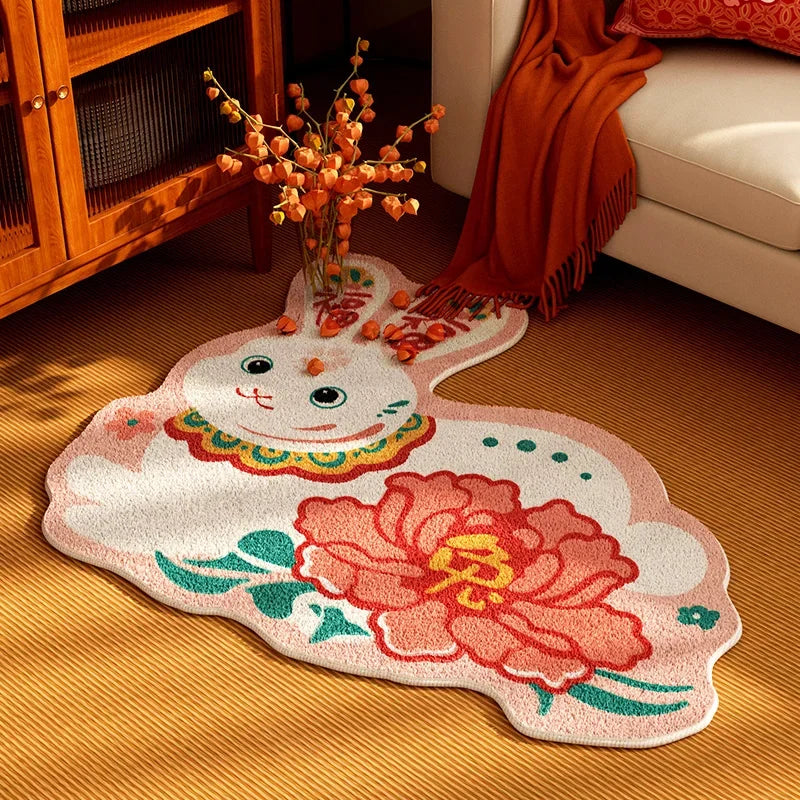 Rynx | Rabbit Bedroom Red Rugs Cute Cartoon Rug Mat Chinese Gift Fluffy Soft Living Room Rugs Apartment Decoration cute gift carpet IG