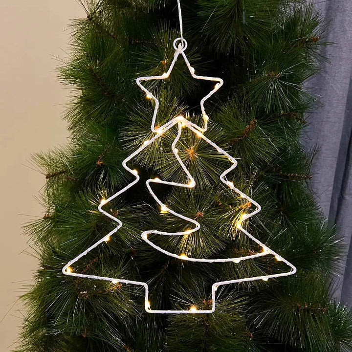 Rynx Christmas Tree Iron Frame LED Light String Window Hanging Ornament 2024 Christmas Decoration for Home 2025 New Year Party Supplies