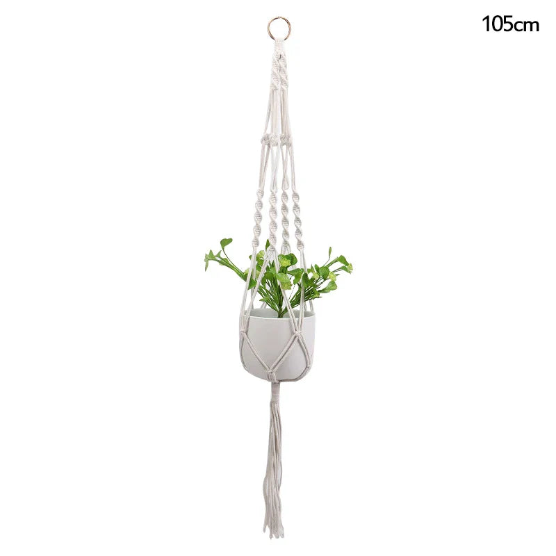 Rynx Macrame Handmade Plant Hanger Baskets Flower Pots Holders Balcony Hanging Decoration Knotted Lifting Rope Garden Supplies