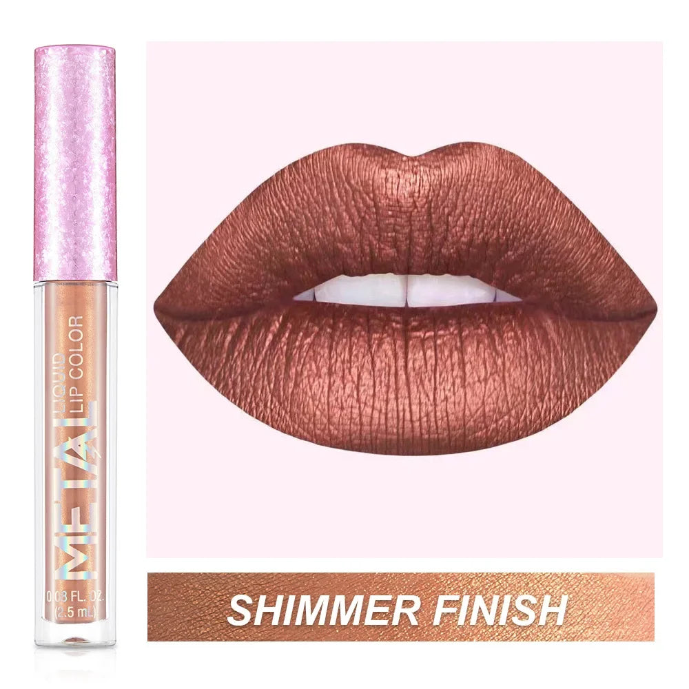 Rynx | Metallic Lip Gloss 12 Colors Glitter Matte Liquid Lipstick Waterproof Shiny Shimmering Lip Tint Long-lasting Party Festival Lip Makeup