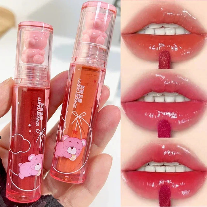 Rynx | Cute Bear Lip Gloss Crystal Jelly Mirror Waterproof Liquid Lipstick Moisturizing Reducing Lip Wrinkles Long-lasting Lip Tint Makeup