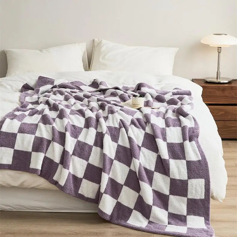 Rynx | Retro Checkered Plaid Knit Fleece Blankets Soft Cozy Thread Blanket Sofa Blanket Dust Cover Tassel Blankets For Bed
