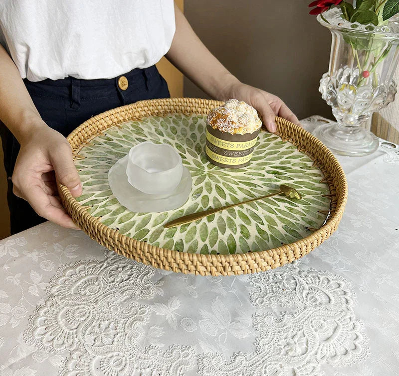 Lisslune | Lotus Leaf Rattan & Shell Fruit Bowl Tray
