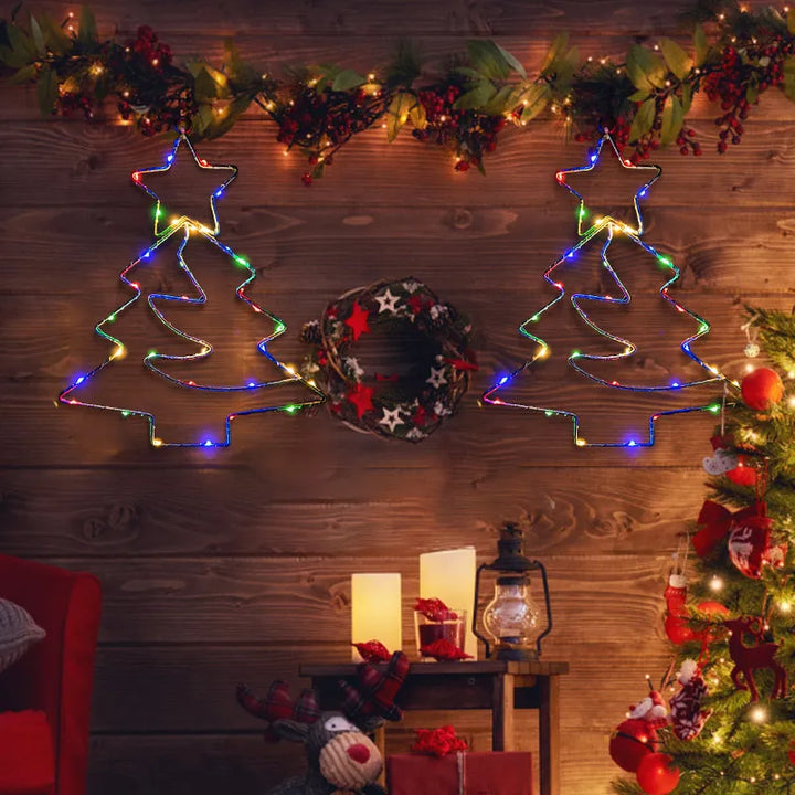 Rynx Christmas Tree Iron Frame LED Light String Window Hanging Ornament 2024 Christmas Decoration for Home 2025 New Year Party Supplies