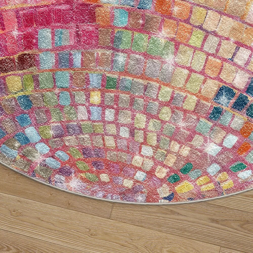 Rynx | Plush Circular modern Disco Ball Carpet Bedroom Carpet Fashion Home Rugs for Coffee Table Room Decoration Rugs Velvet Area Rugs