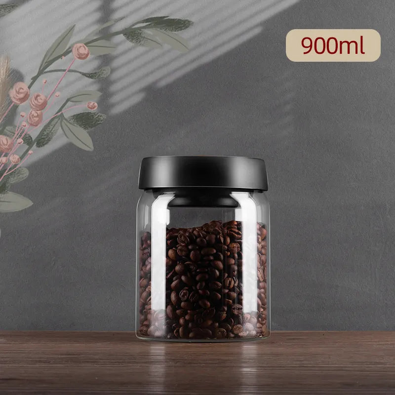 Lisslune | GIANXI Vacuum Sealed Jug, Coffee Beans, Glass, Airtight Canister, Food, Grains, Sweets, Fresh Keeping Container, Kitchen Accessories