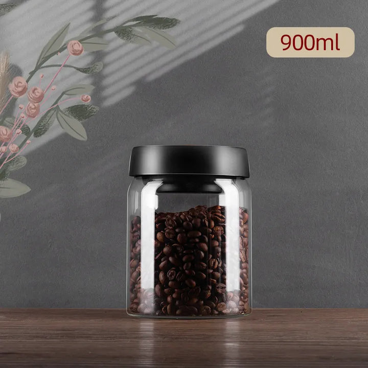 Lisslune | GIANXI Vacuum Sealed Jug, Coffee Beans, Glass, Airtight Canister, Food, Grains, Sweets, Fresh Keeping Container, Kitchen Accessories