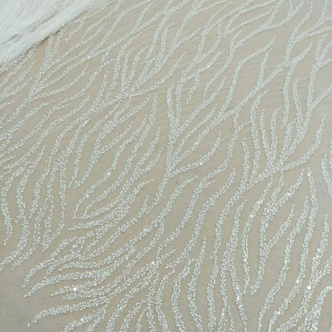 Lisslune | Luxurious Pearl Sequin Lace Fabric for Wedding Dresses - 130 cm Width, available per Yard