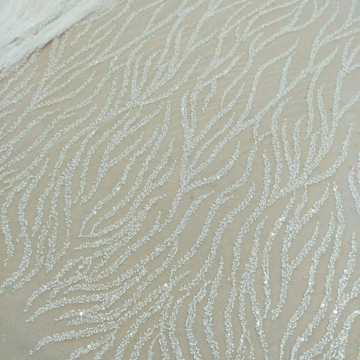Lisslune | Luxurious Pearl Sequin Lace Fabric for Wedding Dresses - 130 cm Width, available per Yard