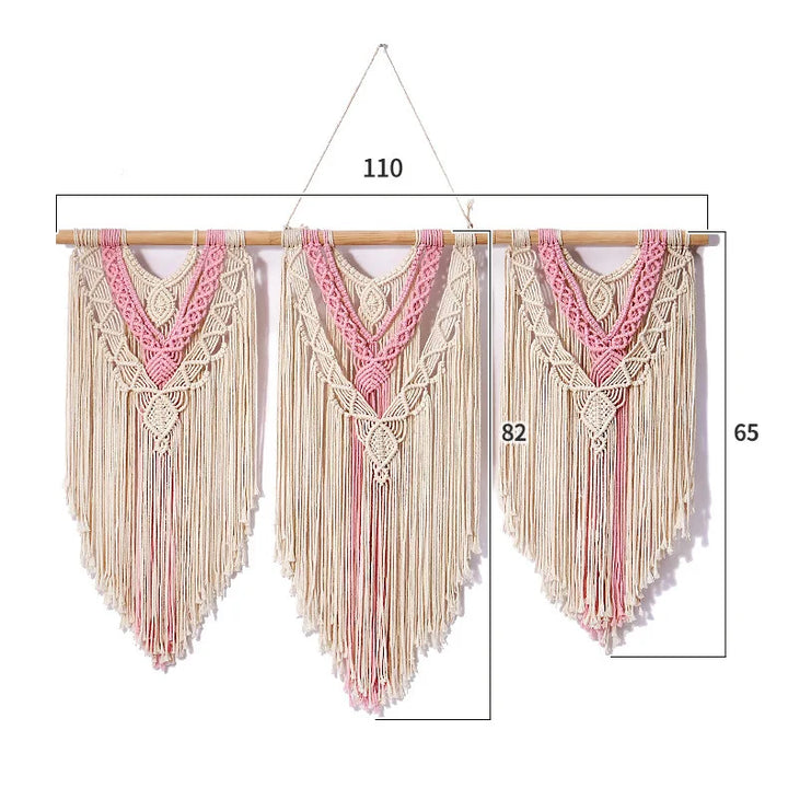 Rynx | Large Macrame Wall Tapestry Handcrafted Cotton Rope Tassel Pendant Wall Hanging Rug with Wooden Stick Handwoven Bohemia Tassel