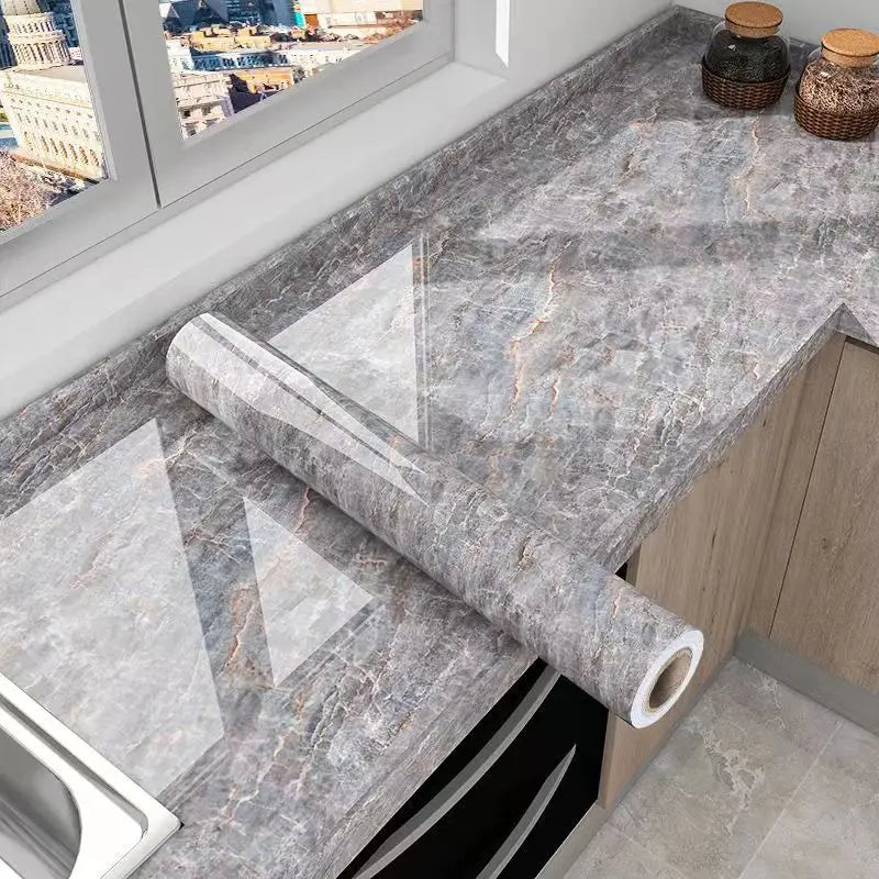 Lisslune | Marble Kitchen Oil-Proof Film - Self-Adhesive Waterproof Wallpaper for Stove, Countertop, Cabinet, Tile Renovation