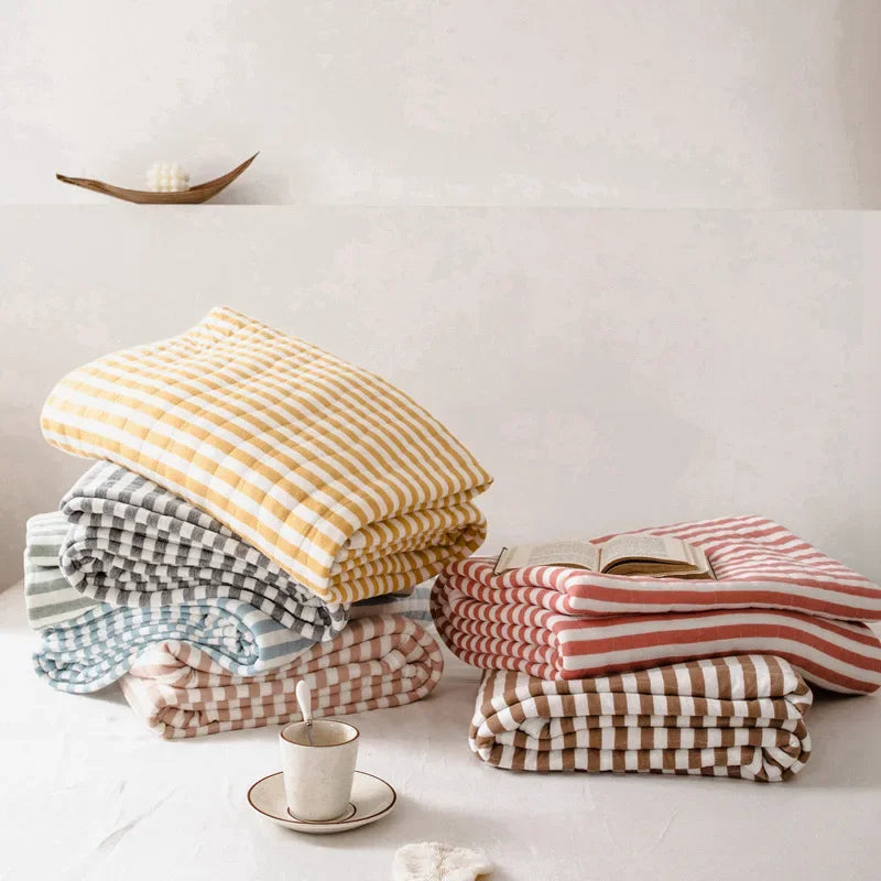 Rynx Stripes 100% Cotton Summer Blanket for Bed Soft Skin-Friendly Queen Comforter for Summer Air Conditioning Thin Comforter Breathable