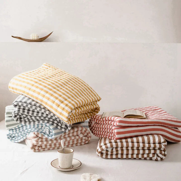 Rynx Stripes 100% Cotton Summer Blanket for Bed Soft Skin-Friendly Queen Comforter for Summer Air Conditioning Thin Comforter Breathable