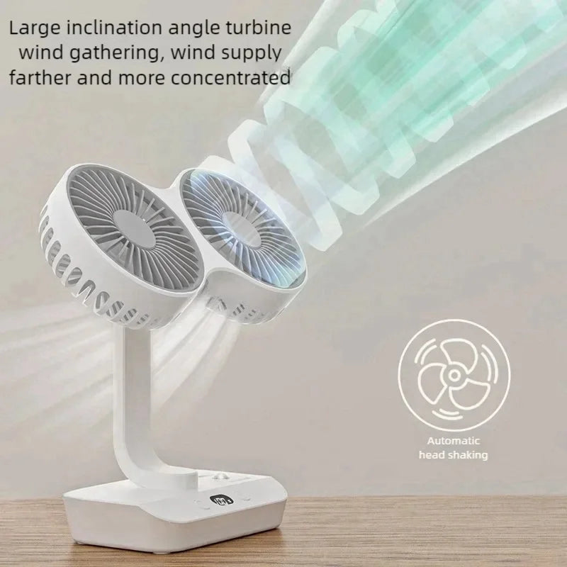 Lisslune | Adjustable Double-Head Portable Table Fan Night Lamp