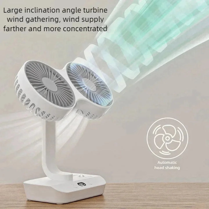 Lisslune | Adjustable Double-Head Portable Table Fan Night Lamp