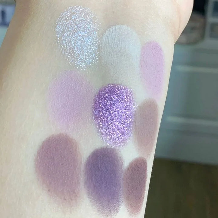 Rynx | Aurora Purple 9 Colors Eyeshadow Palette Smoky Purple Lace Shimmer Matte Silver Water Highlighter Cool Tone Eyeshadow Korean