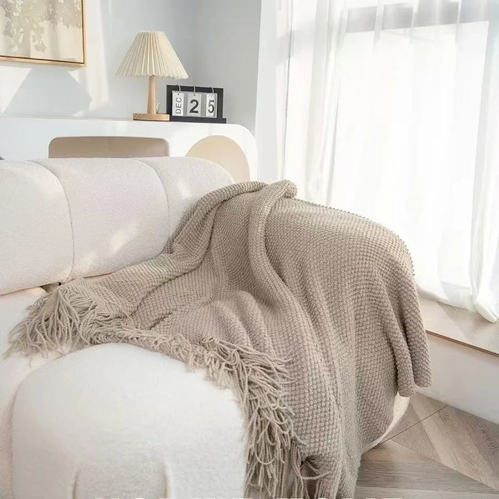 Rynx | Throws Nordic Style With Tassels Solid Color Throws Homestay Knitted Throws Brown Coffee Sofa Minimalist Design