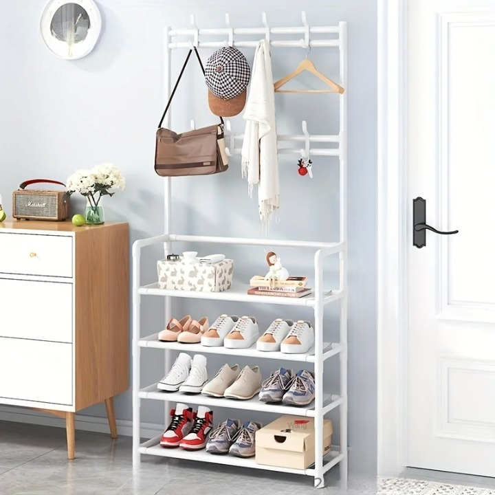 Lisslune | Coat Rack with Shoe Storage Shelf Multi-Layer Steel Frame – EntryMate