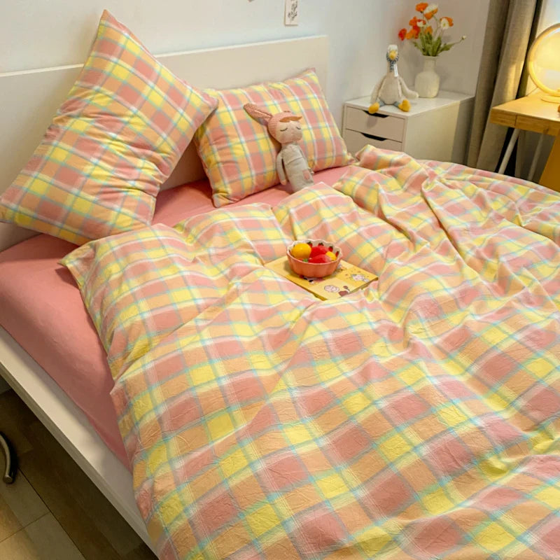 Rynx | Japanese Style 100% Cotton Soft Bed Linen Set Stripe Print Duvet Cover with Pillowcase Comforter Bedspread Pillowcase Sets
