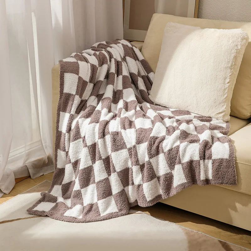 Rynx | Textile City Ins Nordic Sofa Blanket Checkerboard Fabric Velvet Throw Blanket Home Sofa Cover Knit Blanket 150x200cm