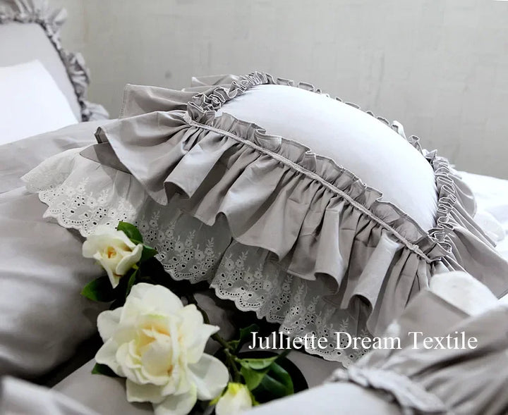Rynx Top Luxury khaki European embroidery pillowcase large ruffle lace pleated pillowcase cake layers princess bedding pillowcase