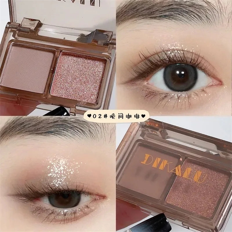 Rynx | 2 Colors Smoky Blue Eyeshadow Palette Matte Pearl Gray Pink Low Saturation Eyeshadow Palette Eye Pigments Long-lasting Korea Makeup