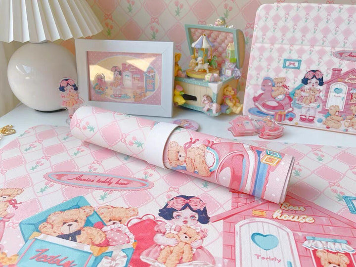 Lisslune | Shadowy Kawaii Pink Bunny Large Desk Mat - Cute, Functional and Non-Slip!