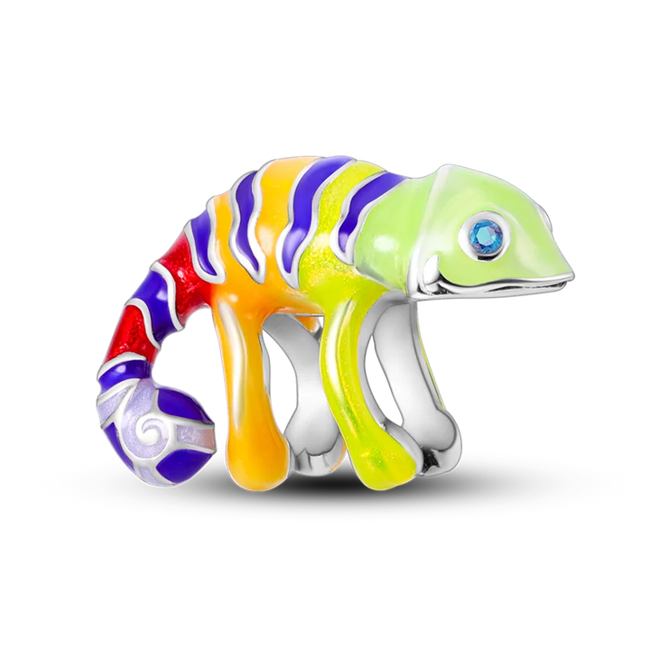 Lisslune | 925 Silver Golden Leopard Charms Beads Colorful Chameleon Rhinoceros Lion Scarab Cat Pendant Compatible with Original Pandora Bracelet Jewelry