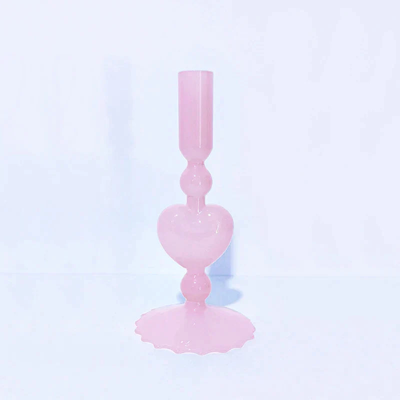 Lisslune | Retro Taper Candle Holder Red Heart Shape Glass Candle Holder Wedding Table Decoration Home Party Glass Vase Decor