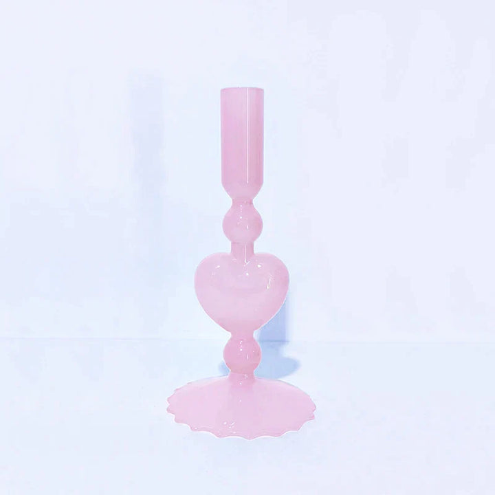 Lisslune | Retro Taper Candle Holder Red Heart Shape Glass Candle Holder Wedding Table Decoration Home Party Glass Vase Decor