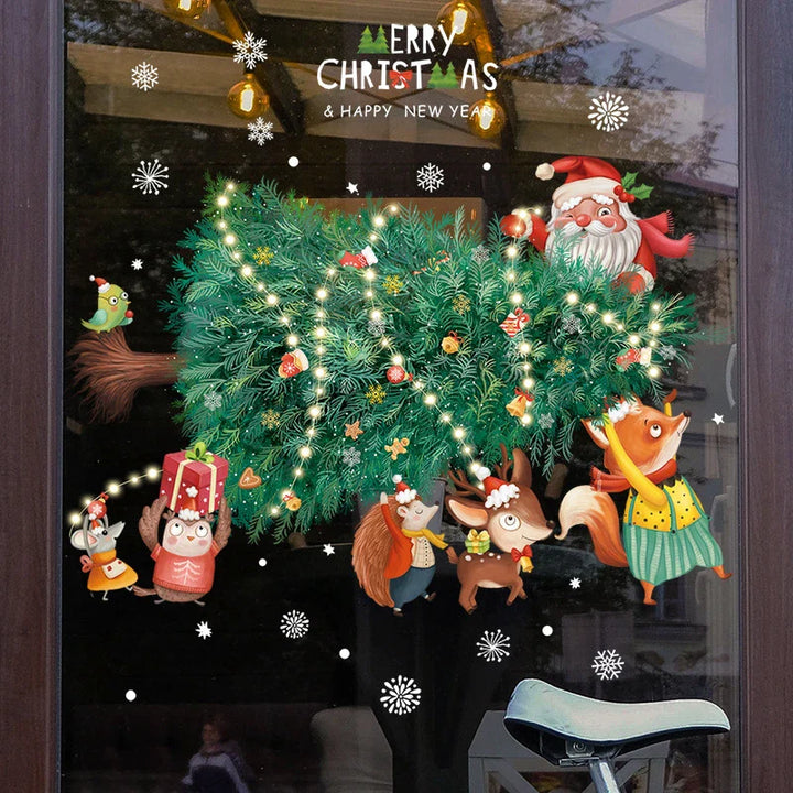 Rynx Christmas Window Stickers Santa Claus Christmas Tree Cartoon Glass Stickers Merry Christmas New Year Decorations for Home