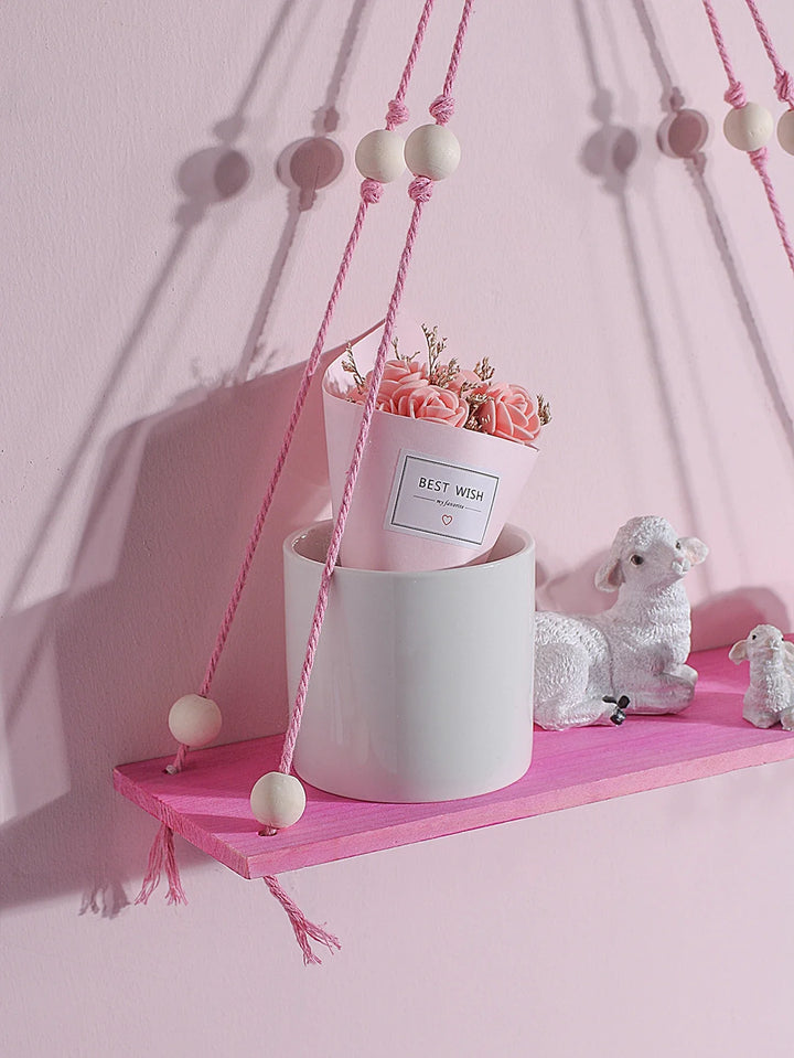 Rynx | Pink Wood Shelf Hanging Decoration Display Stand Wall Decoration Floating Shelf Nordic Room Decoration Aesthetic for Girls Children's Room
