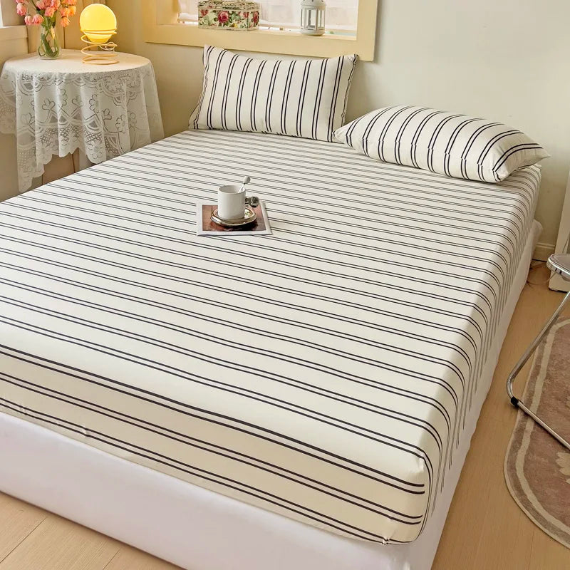 Rynx | Stripe Style Fitted Sheet with Elastic Bands Non-Slip Adjustable Mattress Cover for Double, King, and Queen Bed 90x200 150x200 180x200