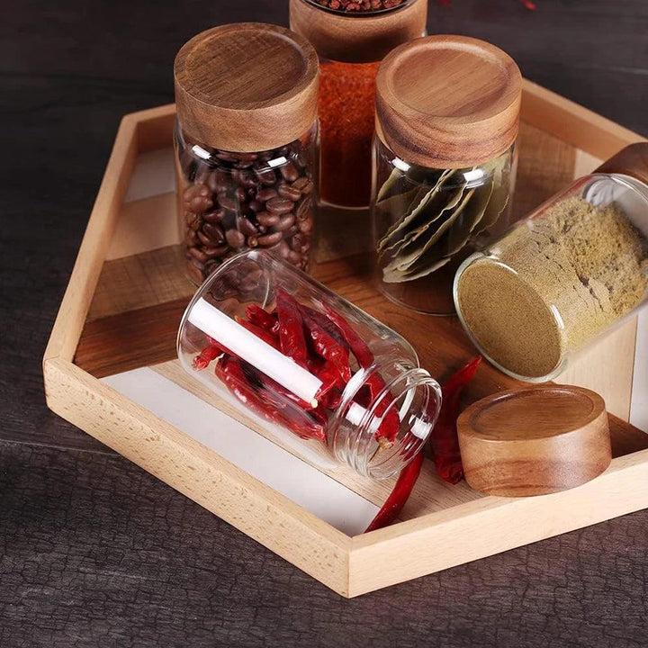 Lisslune | Stylish airtight glass containers with acacia wood lids - Ideal for storing food and spices