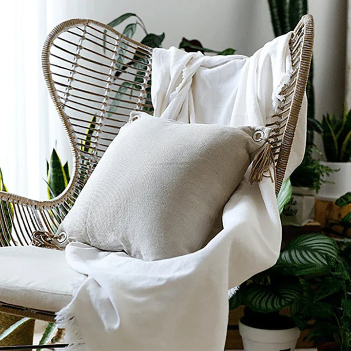 Rynx | Cotton-Linen Cushion Cover French Style Cushion Cover with Tassels Square Back Cushion Pillowcase Decor Living Space 45x45cm