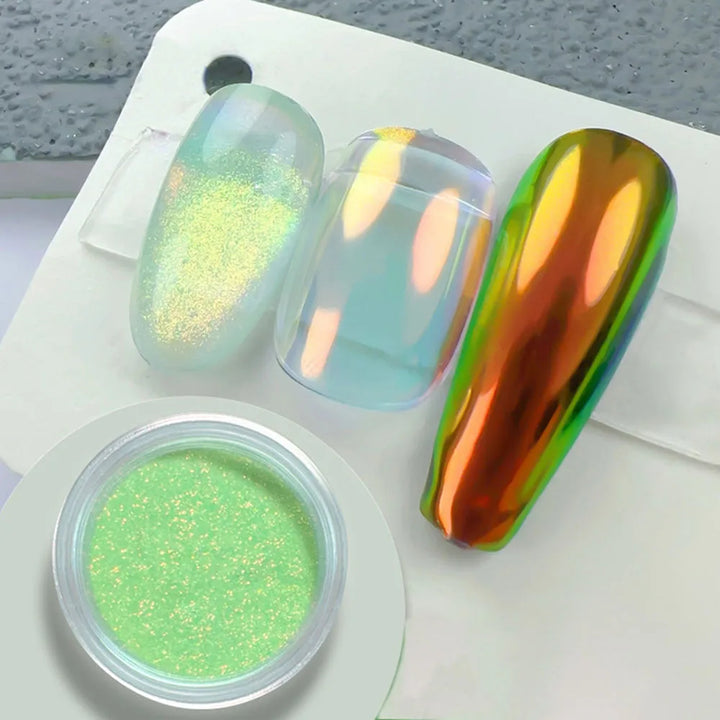 Rynx | Neon Rainbow Chrome Glitter Nails Aura Clear Mirror Effect Neon Chameleon Nail Powder for Manicure Decoration Friction Dust