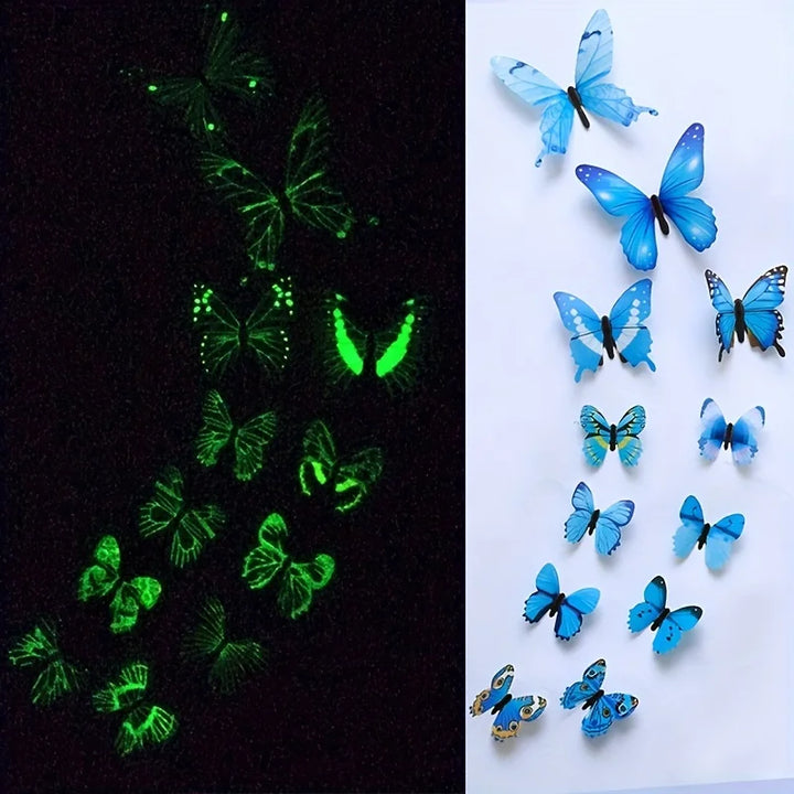 Rynx New 12Pcs Fashion 3D Glowing Butterfly Creative Wall Stickers For DIY Wall Stickers Modern Wall Art Home Decor DIY Gift